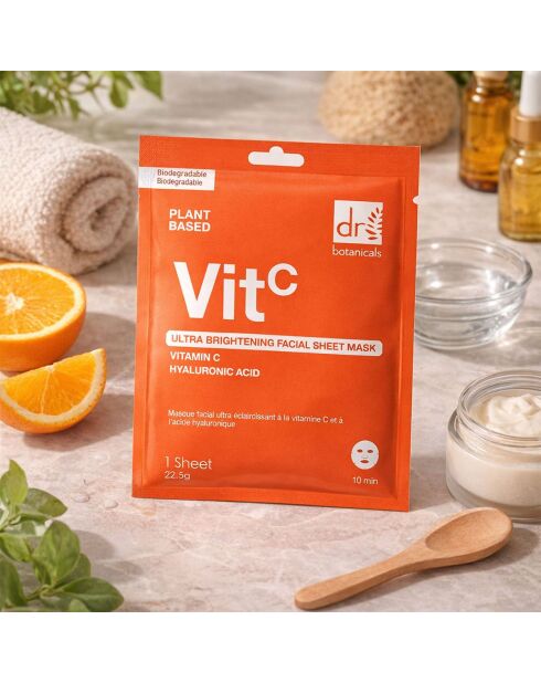 Masque visage ultra-éclaircissant à la vitamine C et à l'acide hyaluronique (paquet de 10)