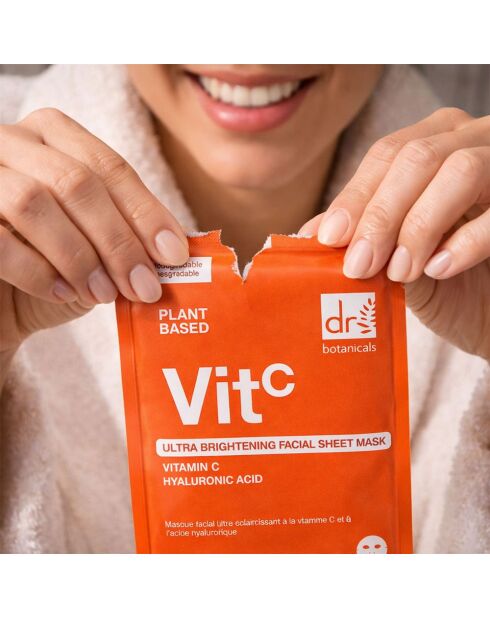 Masque visage ultra-éclaircissant à la vitamine C et à l'acide hyaluronique (paquet de 10)
