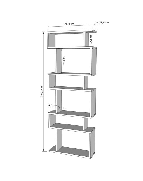 Bates Bücherregal aus weißer Eiche - 60x19,6x160 cm