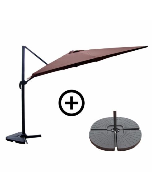 Koriva Sonnenschirm-Set mit 4 Gewichtsplättchen, braun, 2-teilig
