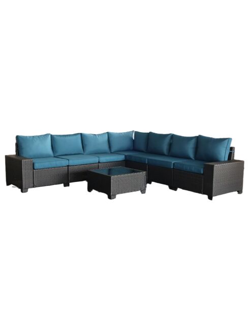 Salon de jardin d'angle 7 places en résine tressée avec table Martinho gris et bleu - 2 pièces