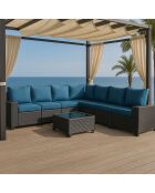 Salon de jardin d'angle 7 places en résine tressée avec table Martinho gris et bleu - 2 pièces