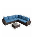 Salon de jardin d'angle 7 places en résine tressée avec table Martinho gris et bleu - 2 pièces