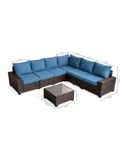 Salon de jardin d'angle 7 places en résine tressée avec table Martinho gris et bleu - 2 pièces