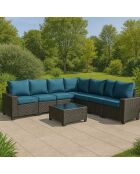 Salon de jardin d'angle 7 places en résine tressée avec table Martinho gris et bleu - 2 pièces