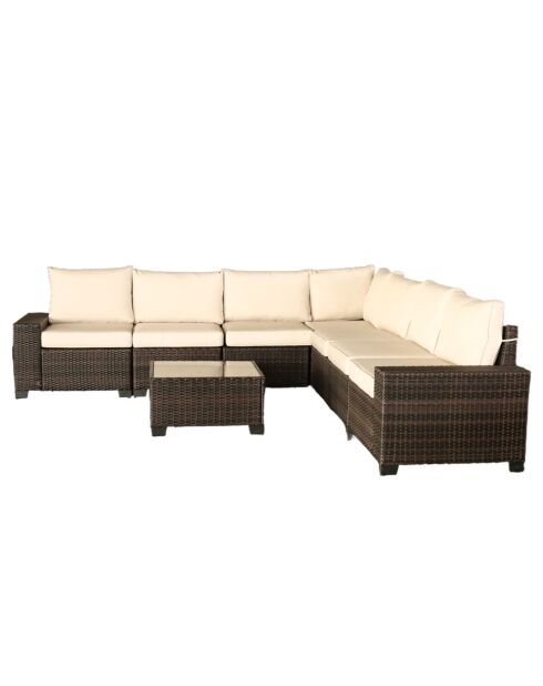 Salon de jardin d'angle 7 places en résine tressée avec table Martinho marron et beige - 2 pièces