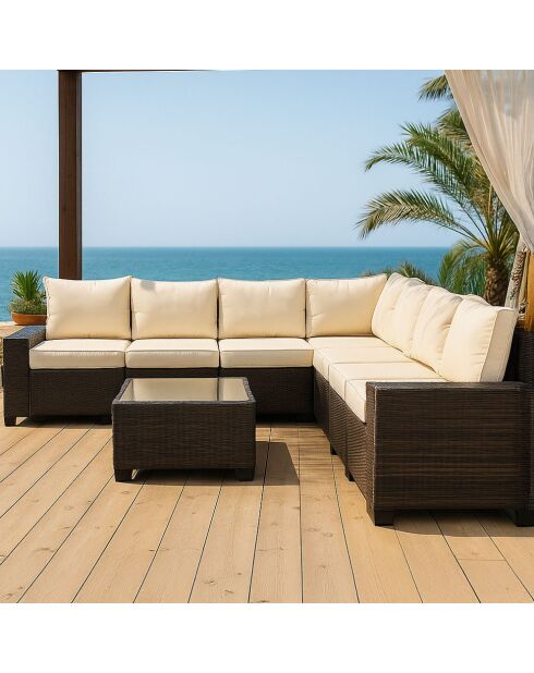 Salon de jardin d'angle 7 places en résine tressée avec table Martinho marron et beige - 2 pièces