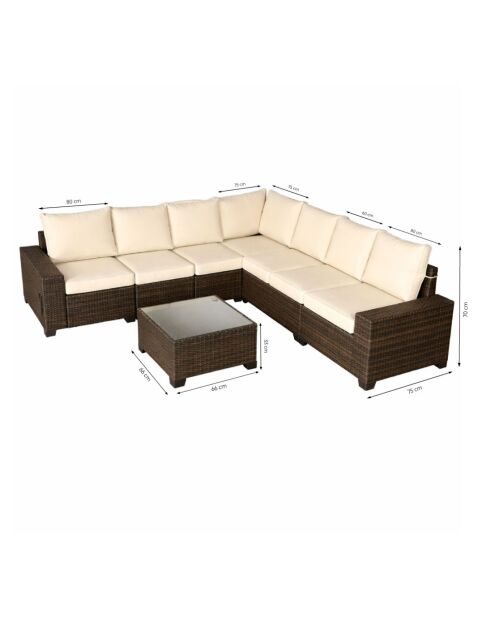 Salon de jardin d'angle 7 places en résine tressée avec table Martinho marron et beige - 2 pièces