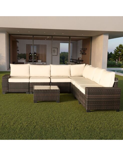 Salon de jardin d'angle 7 places en résine tressée avec table Martinho marron et beige - 2 pièces