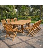 Salon de jardin en teck 12 places avec table ovale, 8 chaises et 2 fauteuils Lireno marron - 11 pièces