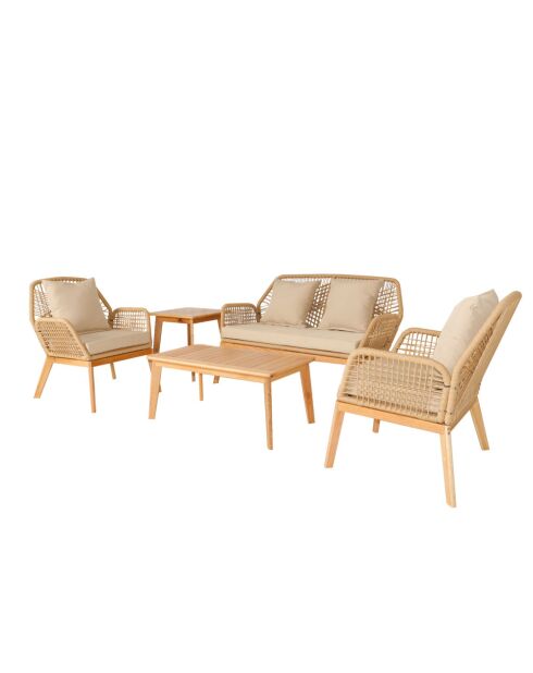 Salon de jardin 4 places en bois avec 2 tables Figueira beige et bois - 4 pièces