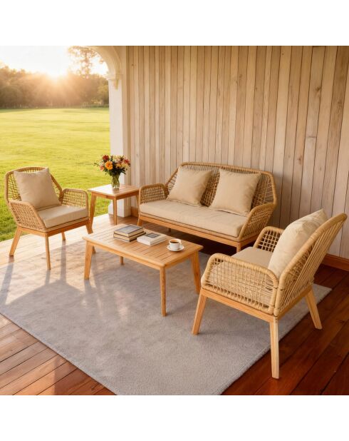 Salon de jardin 4 places en bois avec 2 tables Figueira beige et bois - 4 pièces