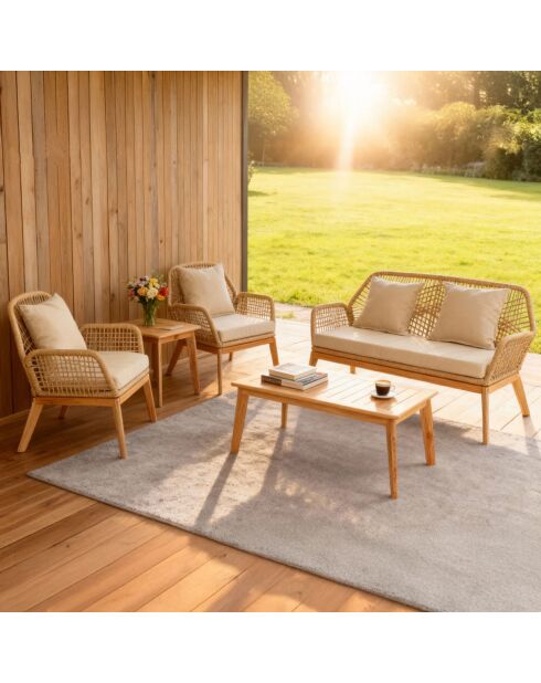 Salon de jardin 4 places en bois avec 2 tables Figueira beige et bois - 4 pièces