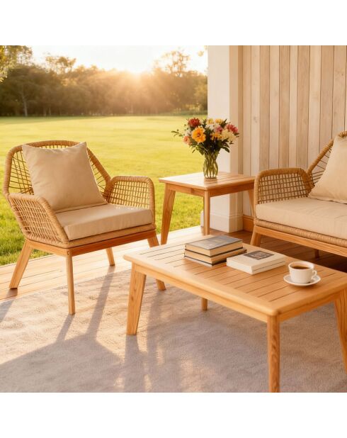 Salon de jardin 4 places en bois avec 2 tables Figueira beige et bois - 4 pièces