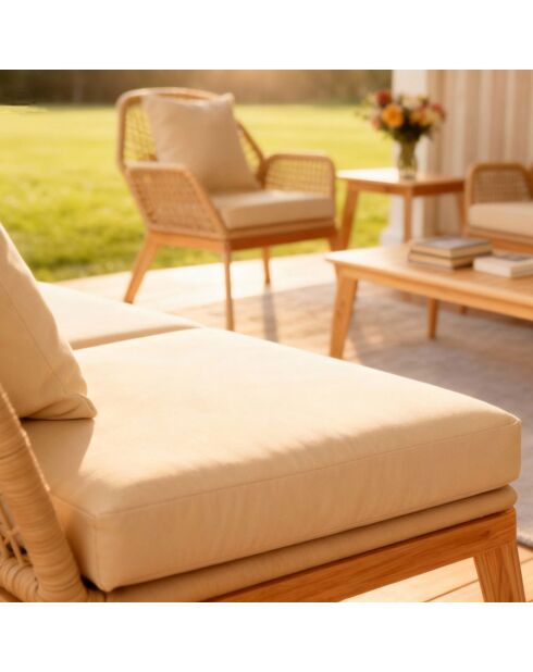 Salon de jardin 4 places en bois avec 2 tables Figueira beige et bois - 4 pièces