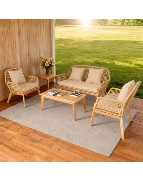 Salon de jardin 4 places en bois avec 2 tables Figueira beige et bois - 4 pièces