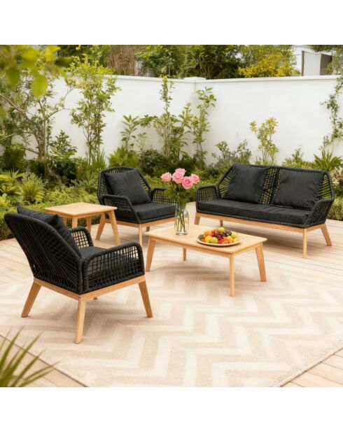 Mobili da giardino in legno a 4 posti con 2 tavoli Figueira grigio antracite e legno - 4 pezzi