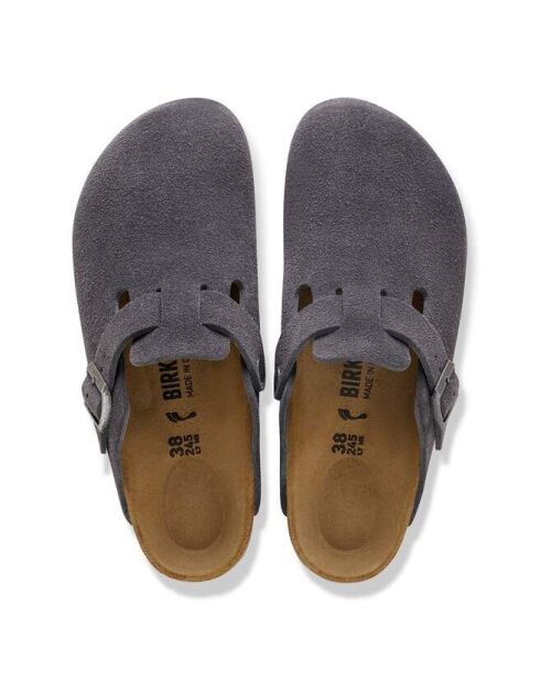 Boston Hunus Leder-Clogs aus anthrazitfarbenem Samt