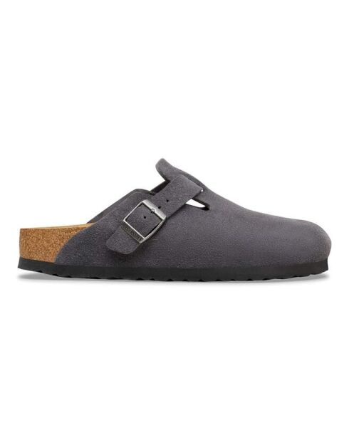 Boston Hunus Leder-Clogs aus anthrazitfarbenem Samt