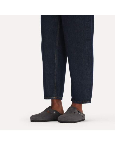 Boston Hunus Leder-Clogs aus anthrazitfarbenem Samt