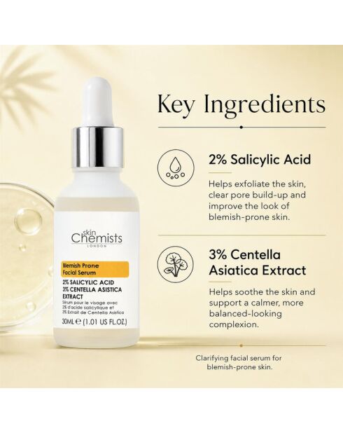 Gesichtsserum gegen Hautunreinheiten 30 ml mit 2% Salicylsäure, Centella Asiatica 30 ml