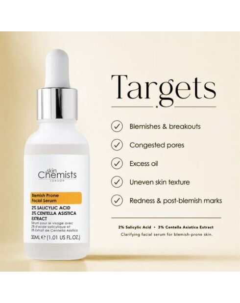 Gesichtsserum gegen Hautunreinheiten 30 ml mit 2% Salicylsäure, Centella Asiatica 30 ml