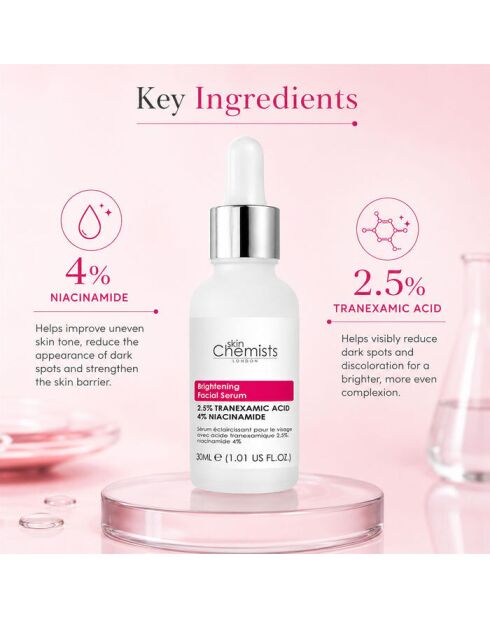 Aufhellendes Gesichtsserum mit 2,5% Tranexamsäure und 4% Niacinamid - 30 ml