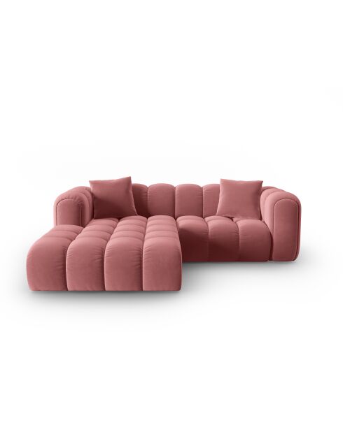 Canapé d'angle gauche velours modulable Astro 3 places flamant - 238x190x70 cm