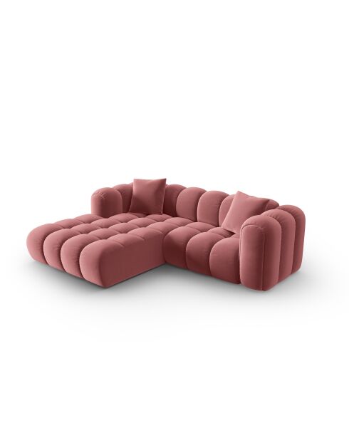 Canapé d'angle gauche velours modulable Astro 3 places flamant - 238x190x70 cm