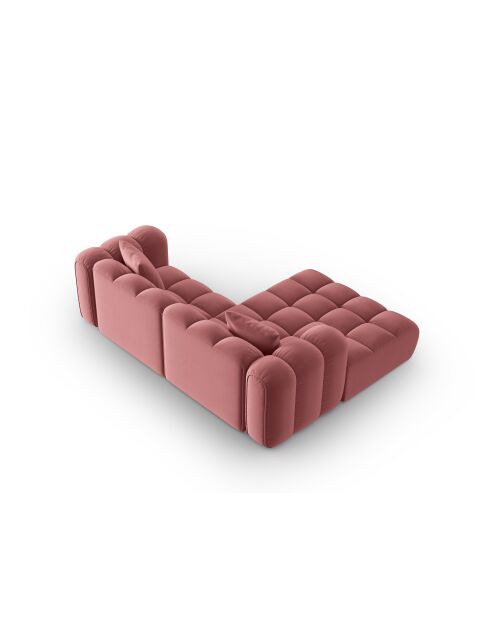 Canapé d'angle gauche velours modulable Astro 3 places flamant - 238x190x70 cm