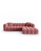 Canapé d'angle droit velours modulable Astro 4 places flamant - 300x190x70 cm
