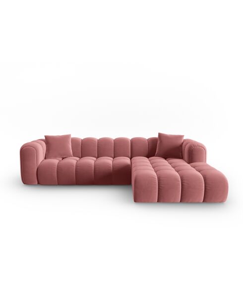 Canapé d'angle droit velours modulable Astro 4 places flamant - 300x190x70 cm