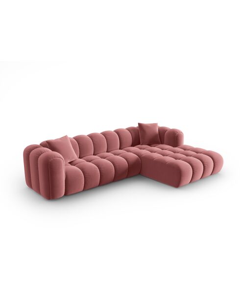 Canapé d'angle droit velours modulable Astro 4 places flamant - 300x190x70 cm