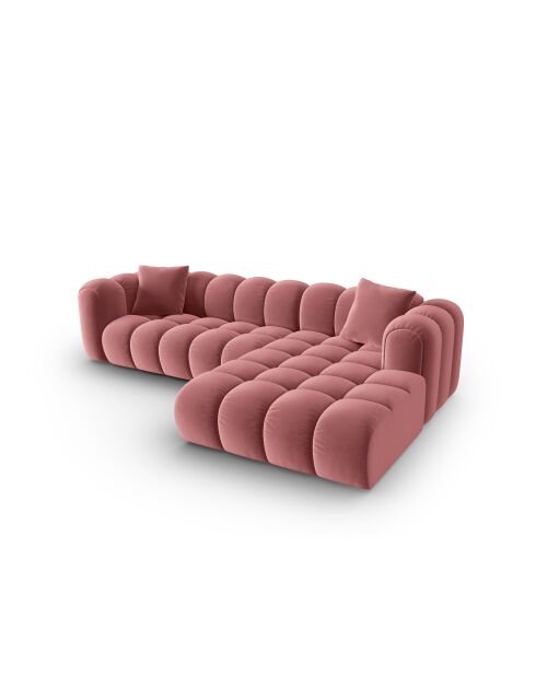 Canapé d'angle droit velours modulable Astro 4 places flamant - 300x190x70 cm