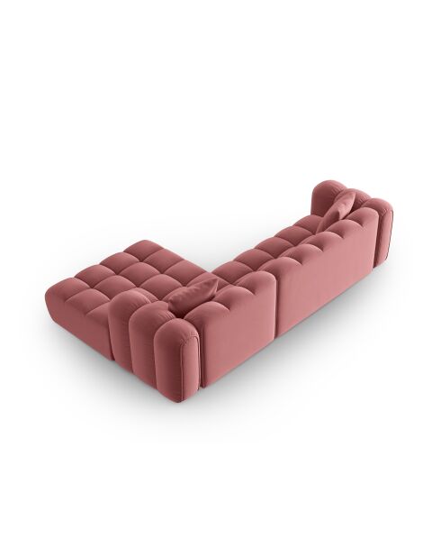 Canapé d'angle droit velours modulable Astro 4 places flamant - 300x190x70 cm