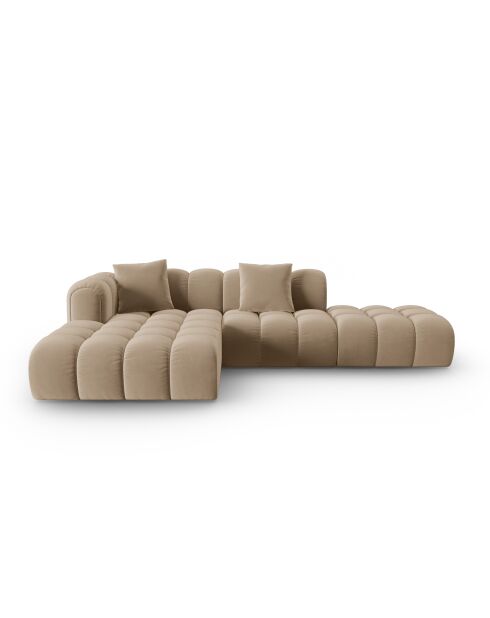 Canapé d'angle gauche velours modulable Astro 4 places le sable - 300x190x70 cm