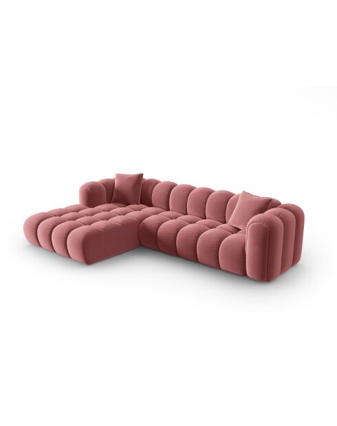 Canapé d'angle gauche velours modulable Astro 4 places flamant - 300x190x70 cm