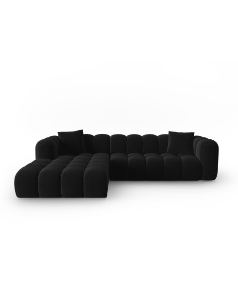 Canapé d'angle gauche velours modulable Astro 4 places noir - 300x190x70 cm