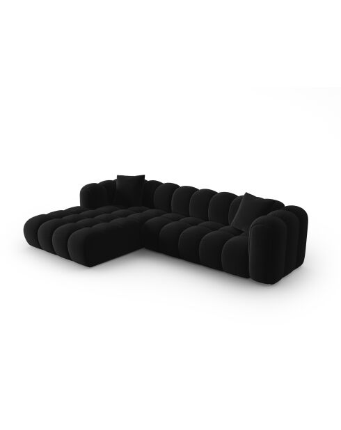 Canapé d'angle gauche velours modulable Astro 4 places noir - 300x190x70 cm