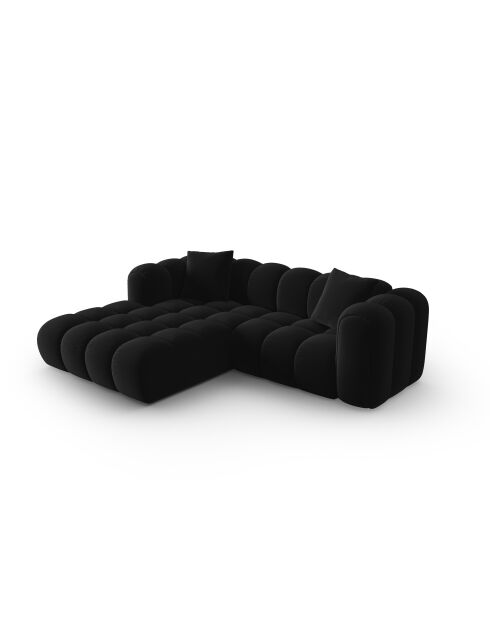 Canapé d'angle gauche velours modulable Astro 3 places noir - 238x190x70 cm