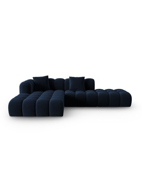 Canapé d'angle gauche velours modulable Astro 4 places bleu roi - 300x190x70 cm
