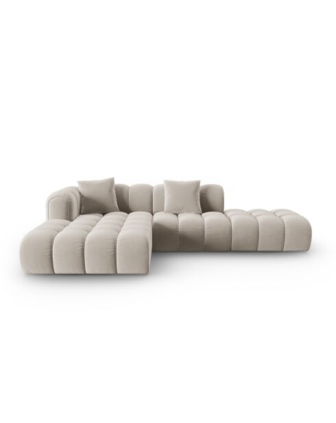 Canapé d'angle gauche velours modulable Astro 4 places écru - 300x190x70 cm