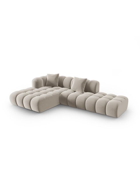 Canapé d'angle gauche velours modulable Astro 4 places écru - 300x190x70 cm