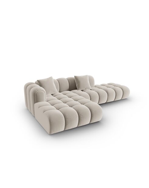 Canapé d'angle gauche velours modulable Astro 4 places écru - 300x190x70 cm
