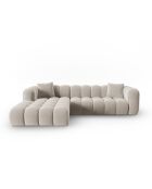 Canapé d'angle gauche velours modulable Astro 4 places écru - 300x190x70 cm