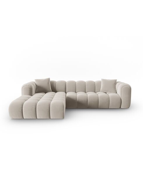 Canapé d'angle gauche velours modulable Astro 4 places écru - 300x190x70 cm