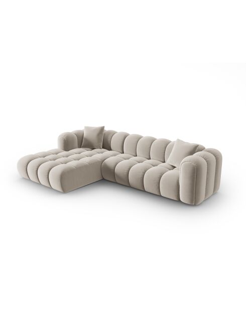 Canapé d'angle gauche velours modulable Astro 4 places écru - 300x190x70 cm