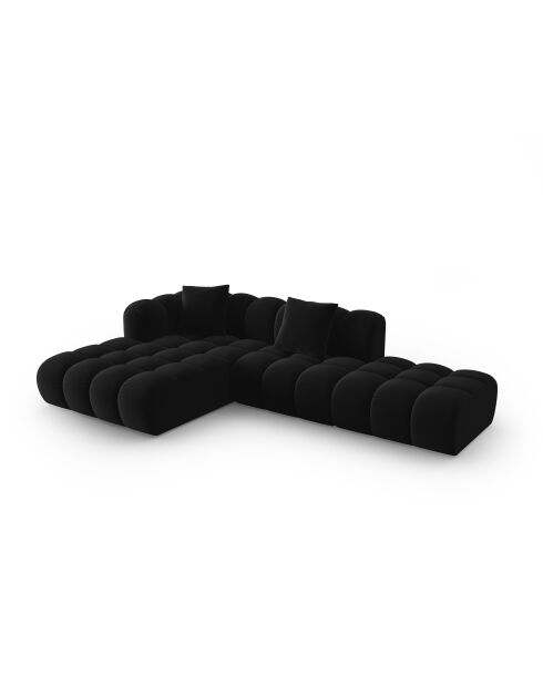 Canapé d'angle gauche velours modulable Astro 4 places noir - 300x190x70 cm