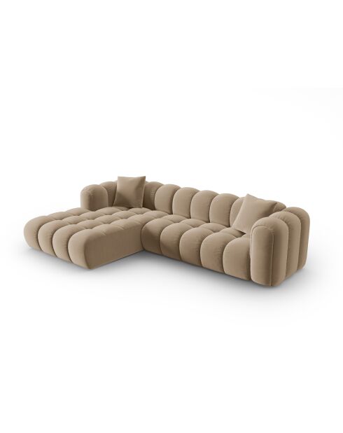 Canapé d'angle gauche velours modulable Astro 4 places le sable - 300x190x70 cm