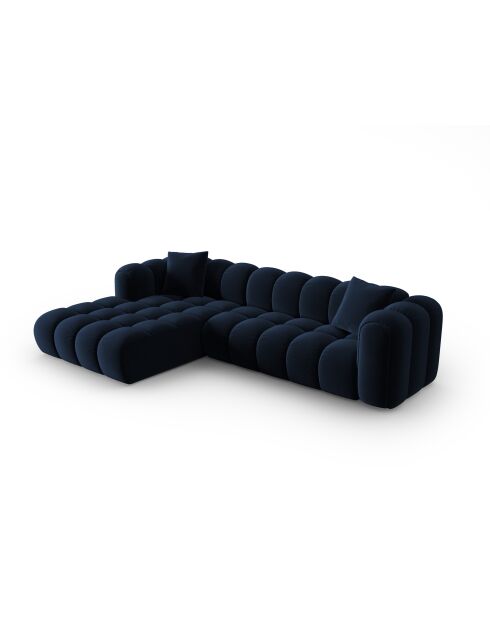 Canapé d'angle gauche velours modulable Astro 4 places bleu roi - 300x190x70 cm